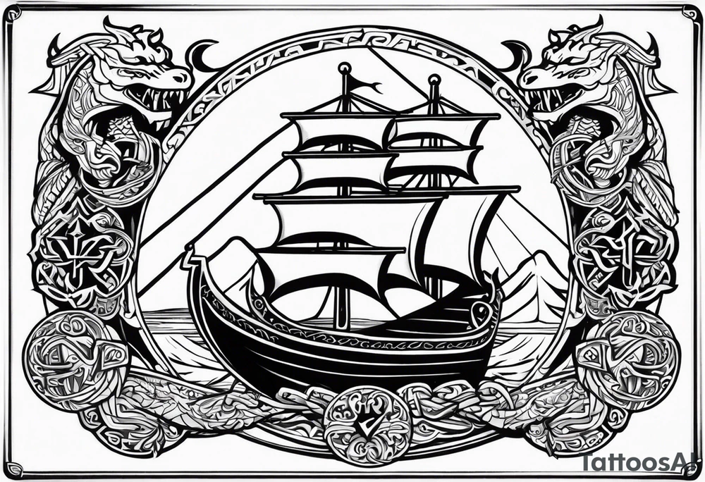 Valhalla sword shield viking ship dragon tattoo idea