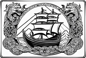 Valhalla sword shield viking ship dragon tattoo idea