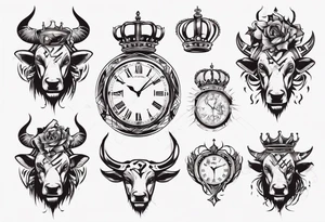 Ballon de foot avec le numéro23 ,  une horloge avec une couronne,  le tout avec au fond un taureau tattoo idea