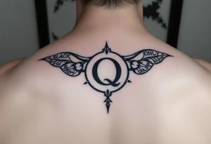 A womb tattoo with a Q in the center, with three points around the outside. The first reading, "BLACK". The second reading, "BABY". The third reading, "ONLY". tattoo idea