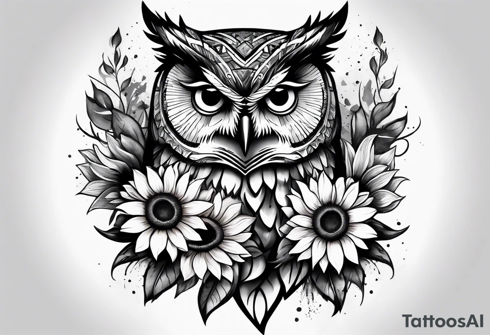 Owl and sunflower sleeve tattoo idea