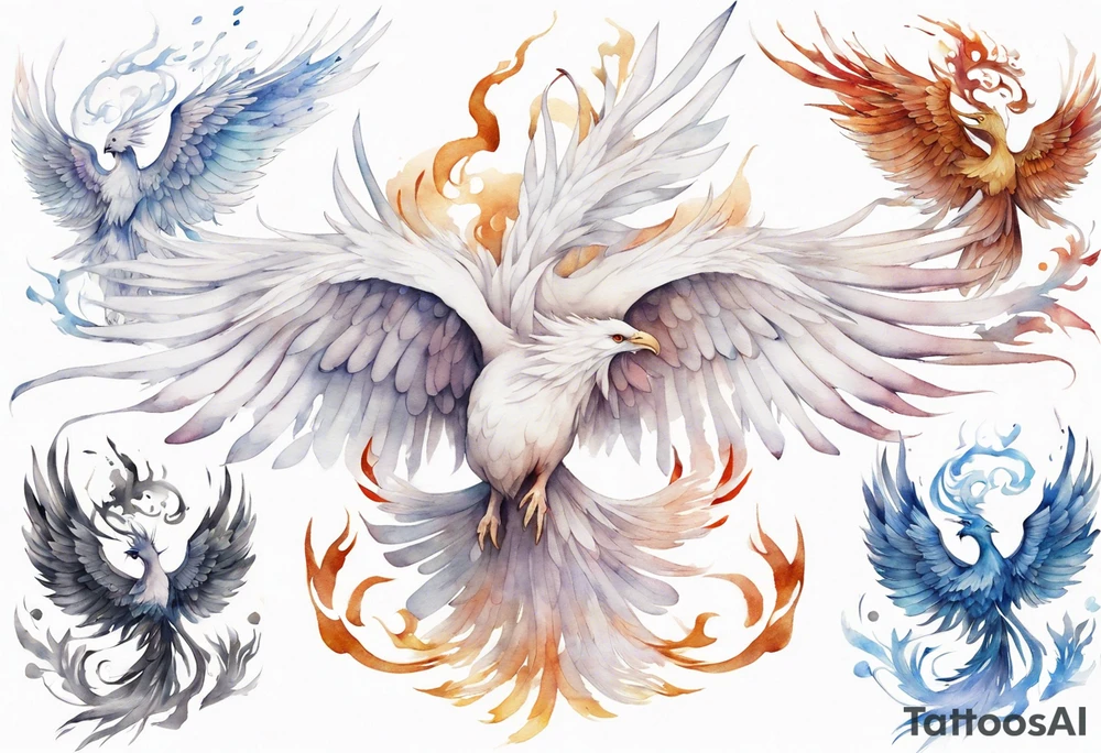 a white phoenix with a plain crown tattoo idea