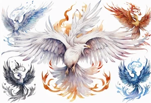 a white phoenix with a plain crown tattoo idea