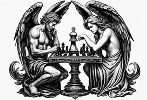 angel vs devil playing chess tattoo idea
