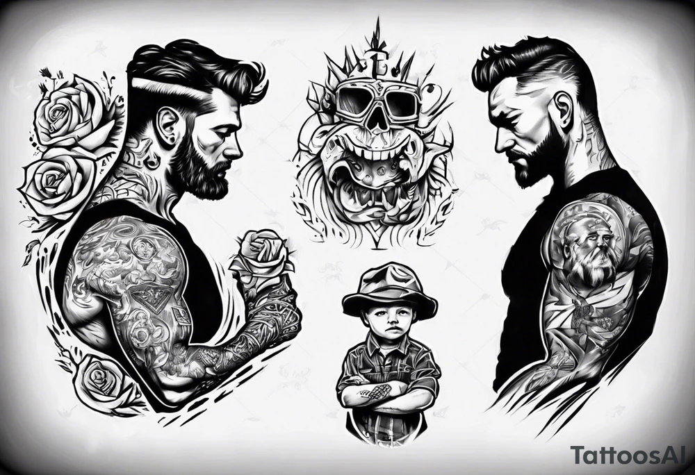 Father leading his son tattoo idea