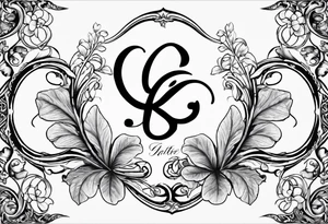 fine line three leaf clover with vine, and the initial G in one leaf, T in another leaf, and a combined JK in the middle leaf tattoo idea