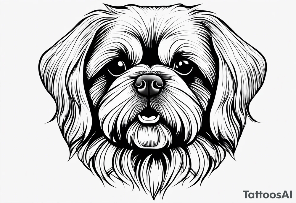 A mixed breed Pekingese and Shih-Tzu dog. Just the contours of the outline of his face. He has big eyes and cute crooked teeth. Use just one continuous line. tattoo idea