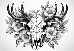 Reindeer skull with the flowers on the horns tattoo idea