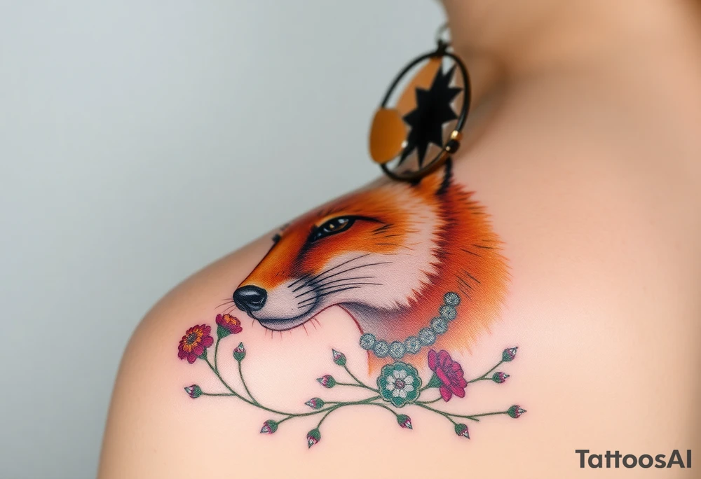 adult fox with jewelry smelling wild flowers tattoo idea
