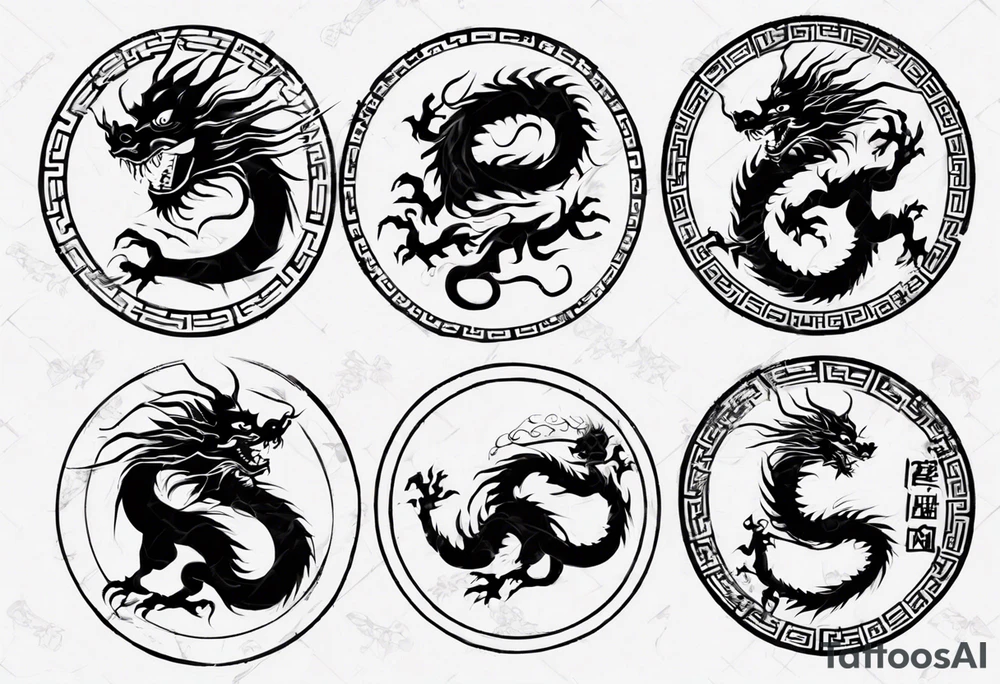 Chinese dragon in a circular shape with "02.03" written on its skin tattoo idea
