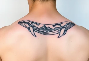 tribal whales with Rangiroa archipel on the back tattoo idea