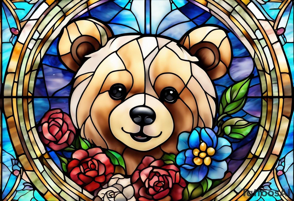 Teddy bear stained glass tattoo idea