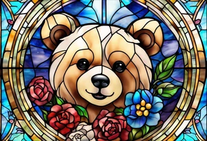 Teddy bear stained glass tattoo idea