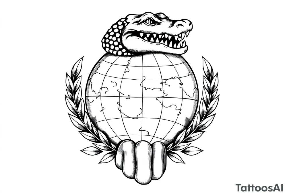 can you create a globe with laurel wreaths on the bottom and a gator above the glove tattoo idea