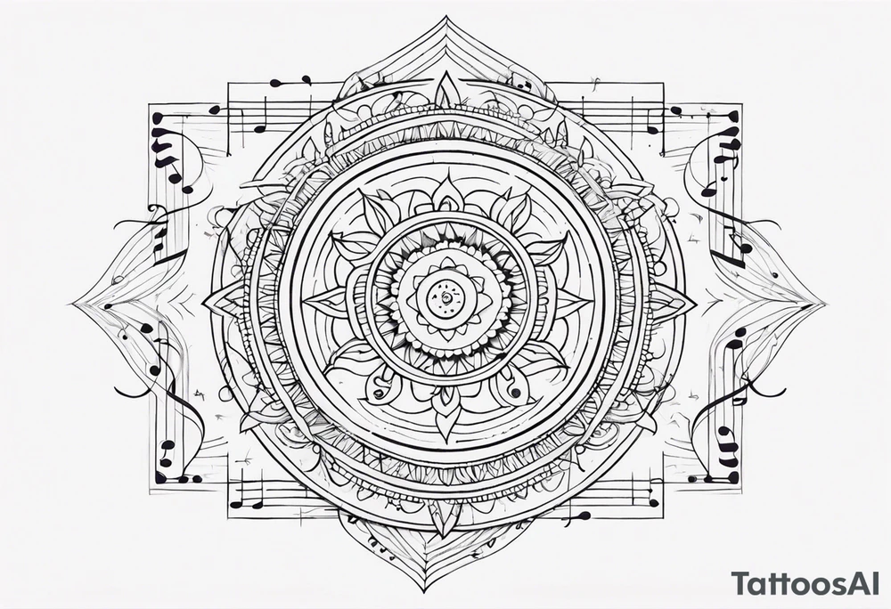 Mandala tattoo with music notes tattoo idea