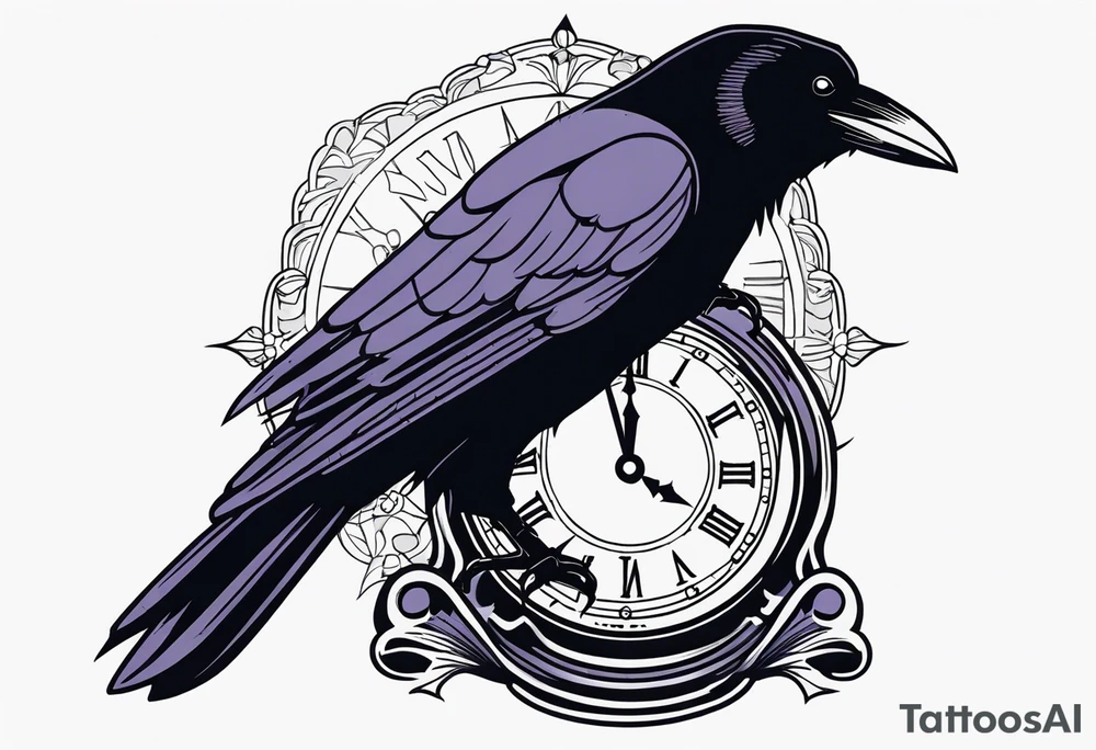 raven perched on clock tattoo idea