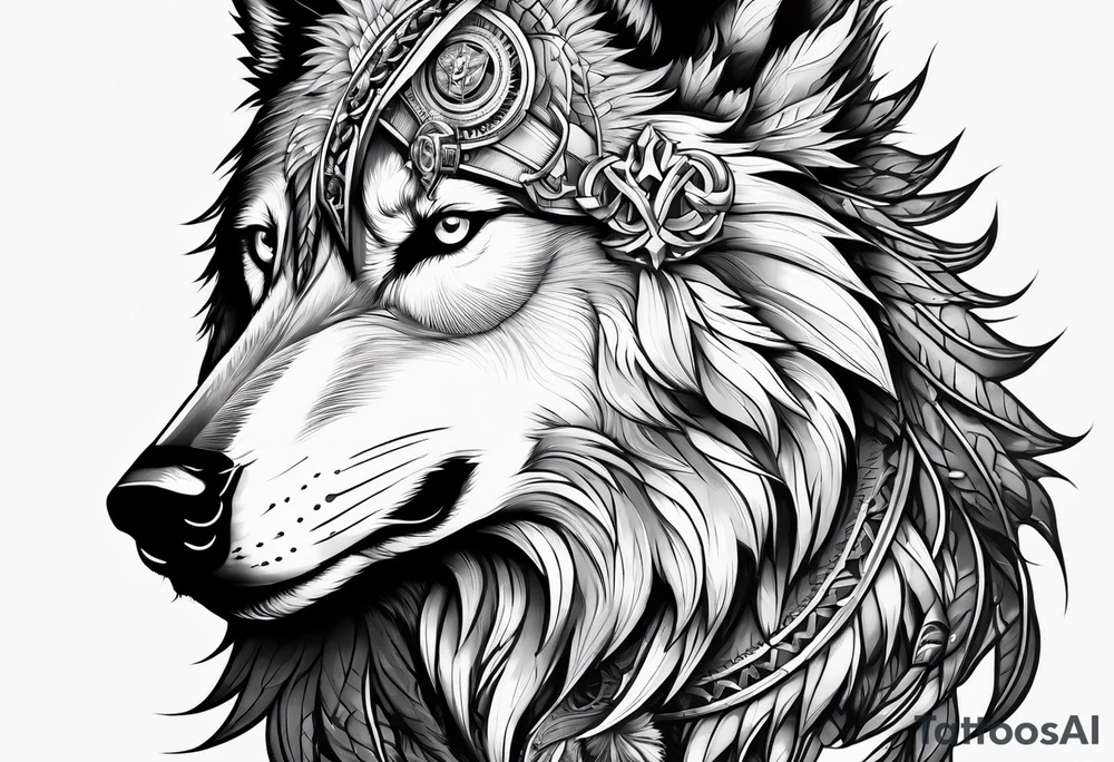 half wolf half eagle tattoo idea