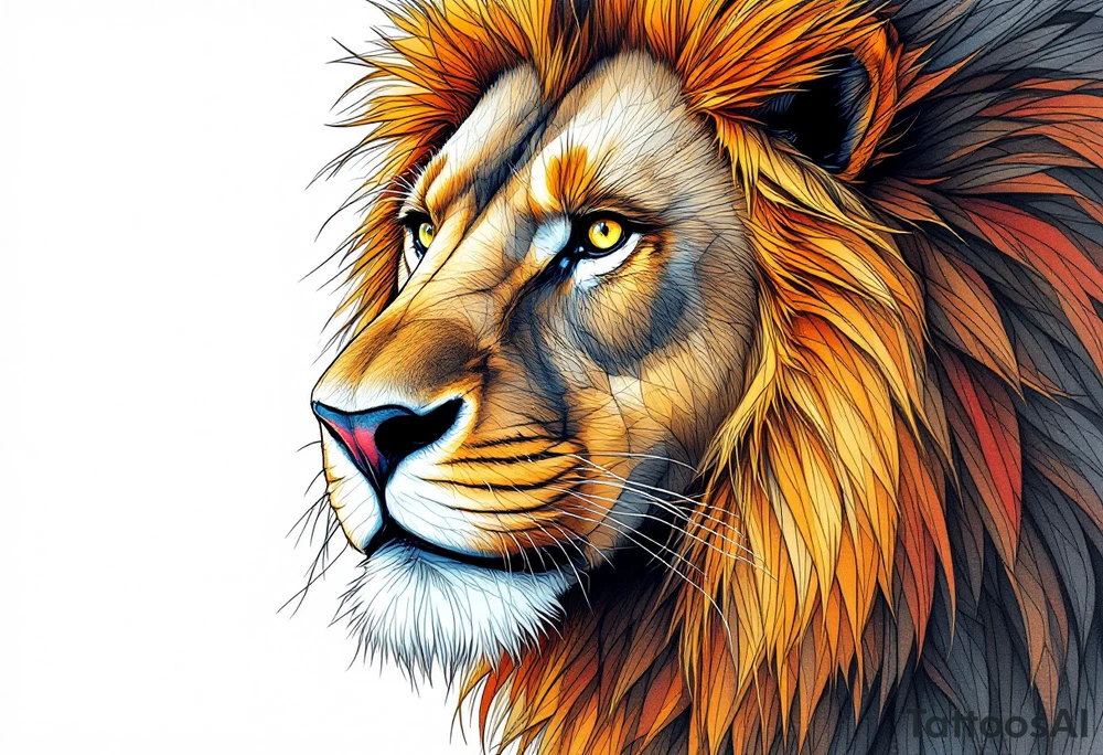 powerful majestic lion, close-up tattoo idea