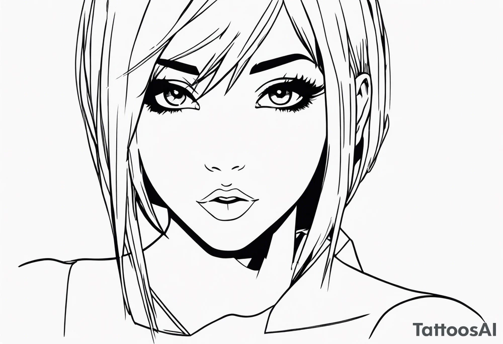 pop-art style anime girl, full body tattoo idea