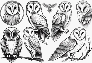 Fine line barn owl tattoo idea