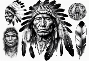 Native American theme young man photorealism tattoo idea