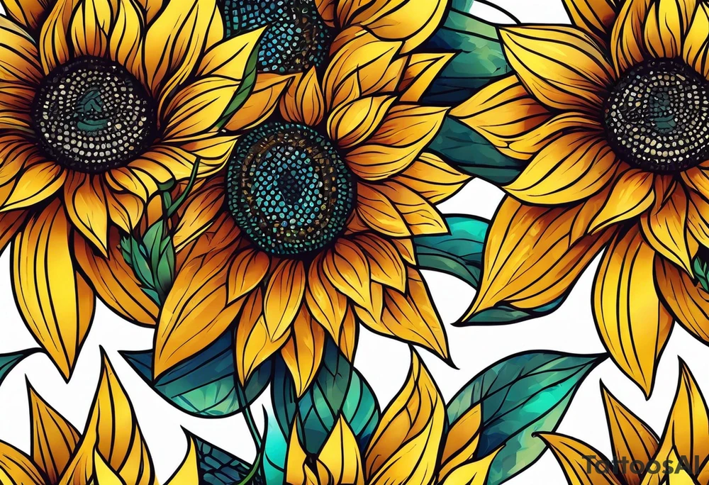Colorful sunflower arm sleeve tattoo idea