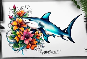 Hammerhead  with flowers tattoo idea