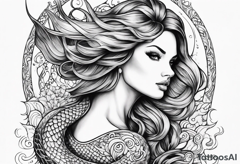 flowing serpent tail mermaid tattoo idea