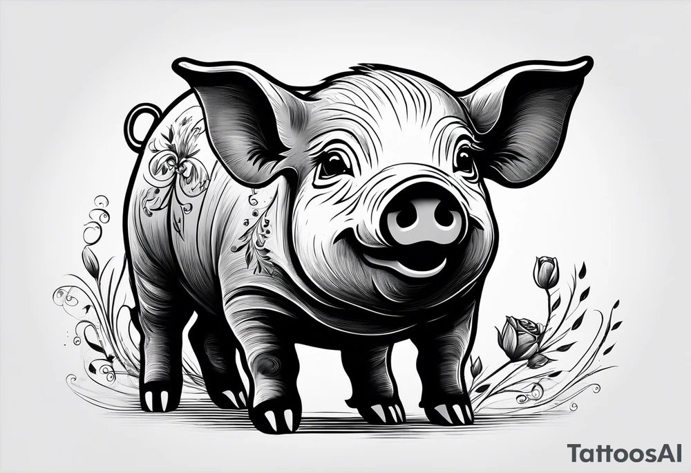 cute pig or piglet.
with text: "friends not food" tattoo idea cute pig or piglet.
with text: "friends not food" tattoo idea