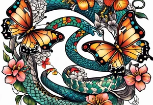 Butterflies surrounding a snake tattoo idea