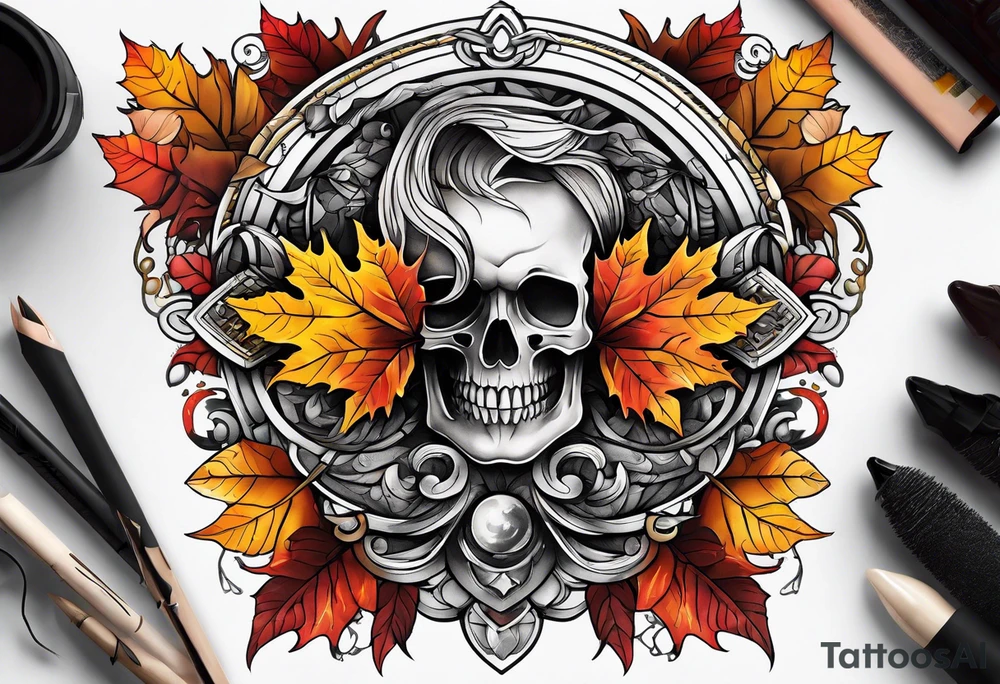 thigh tattoo with fall colors tattoo idea