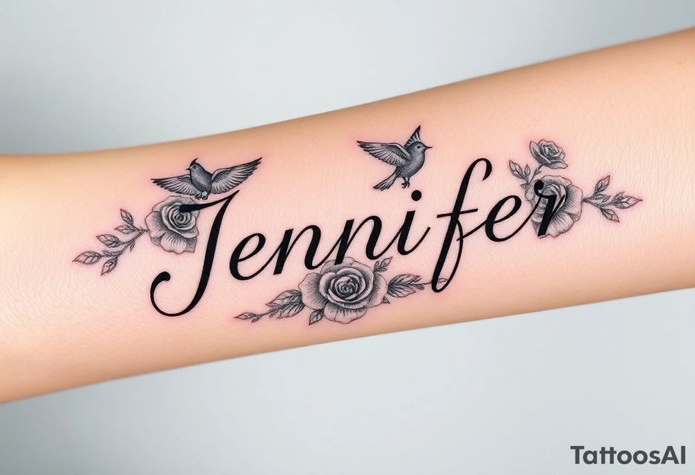 do one of my grandma name jennifer with birds roses and heaven tattoo idea