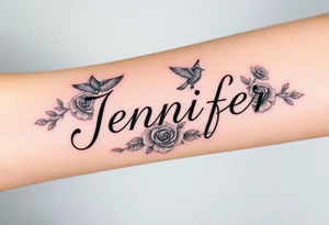 do one of my grandma name jennifer with birds roses and heaven tattoo idea