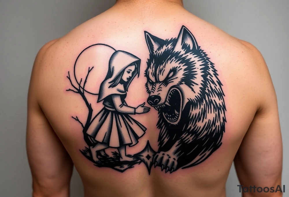 Little red riding hood and the big bad wolf hunting her tattoo idea