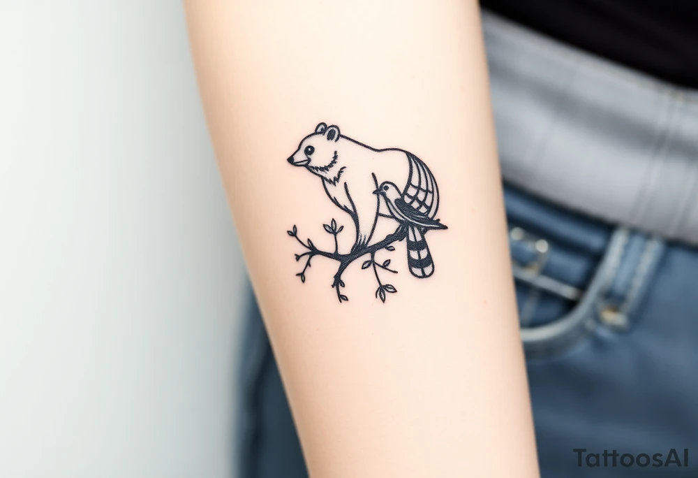 A bear, woodpecker and cardinal tattoo idea
