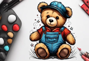 teddy bear in overalls tattoo idea