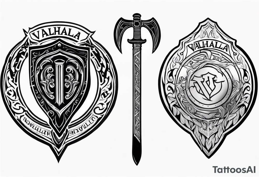 Valhalla shield sword 
axe tattoo idea