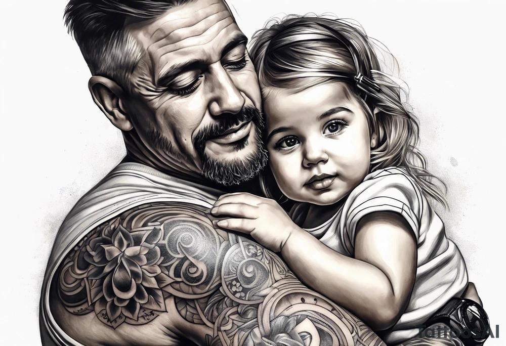 Tattoo of father holding his daughter. (RIP) Daddy loved music tattoo idea