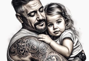 Tattoo of father holding his daughter. (RIP) Daddy loved music tattoo idea