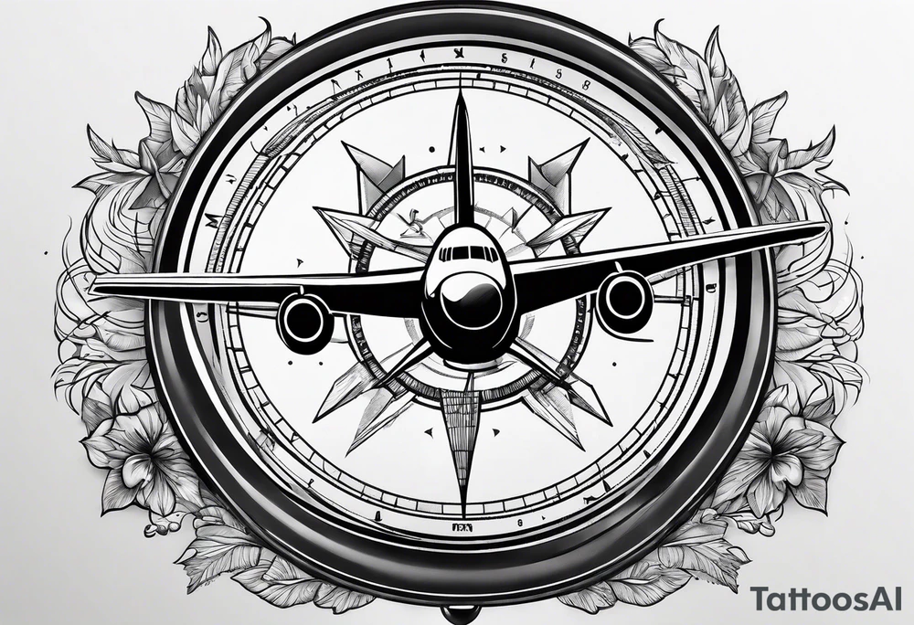 compass with airplane flying out of it tattoo idea