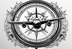 compass with airplane flying out of it tattoo idea