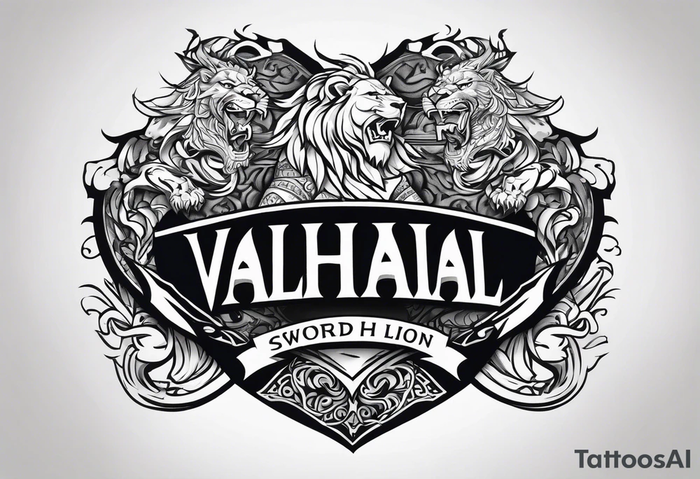 Valhalla sword shield lion dragon tattoo idea