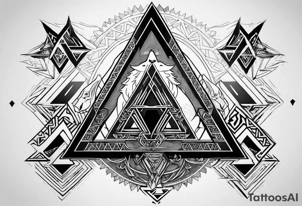 The valknut symbol and a wolf. tattoo idea