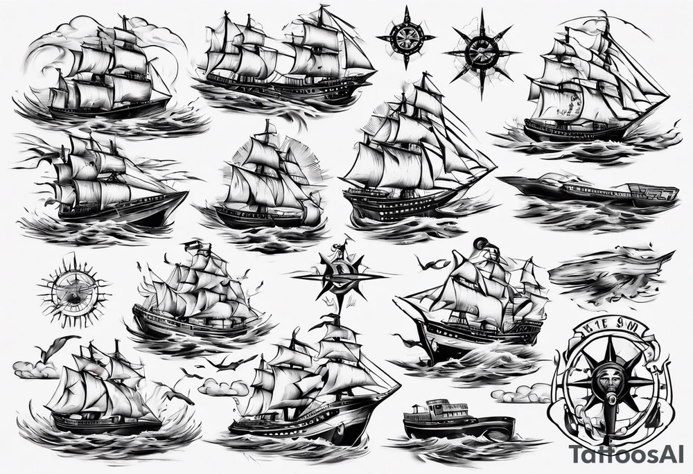 Ship on the water tattoo idea