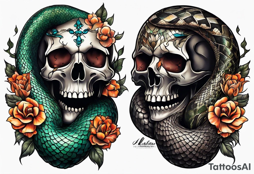 snake sleeve tattoo with skull tattoo idea