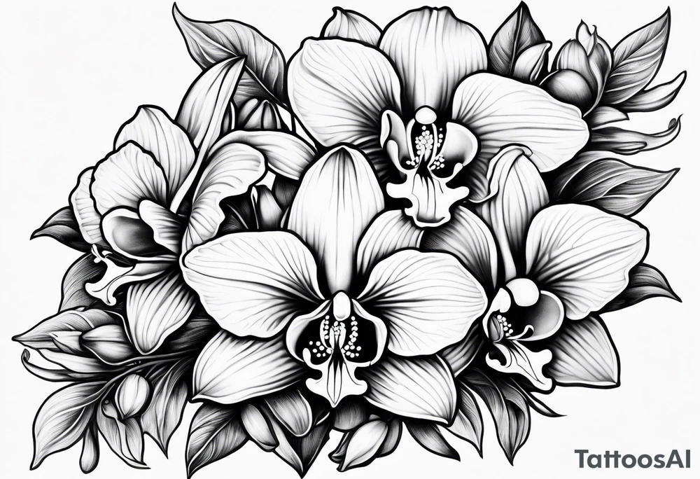 Honeysuckle lily of the valley orchid snapdragon mandala black tattoo design tattoo idea