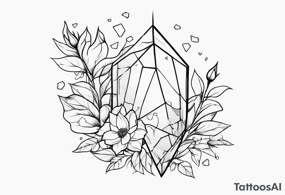 Broken glass and flowers tattoo idea