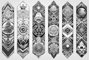 full sleeve tattoos for men with sacred geometry and tropical theme going from chest to hand tattoo idea