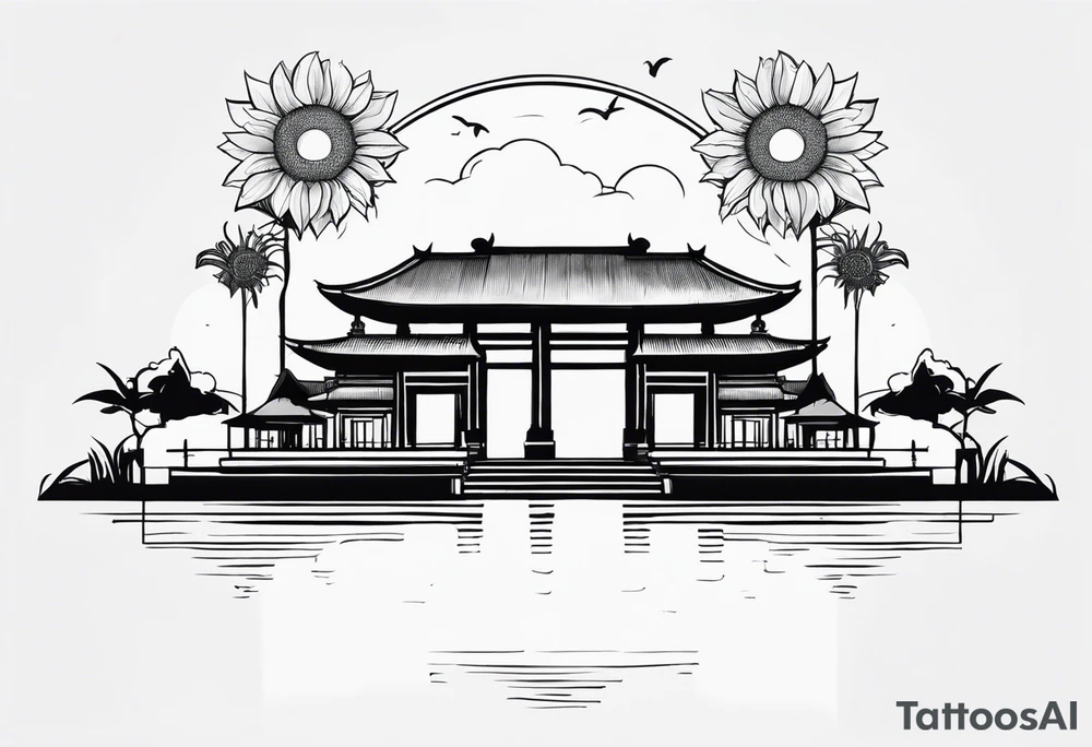 Bali gates of heaven black and grey with sunflower tattoo idea
