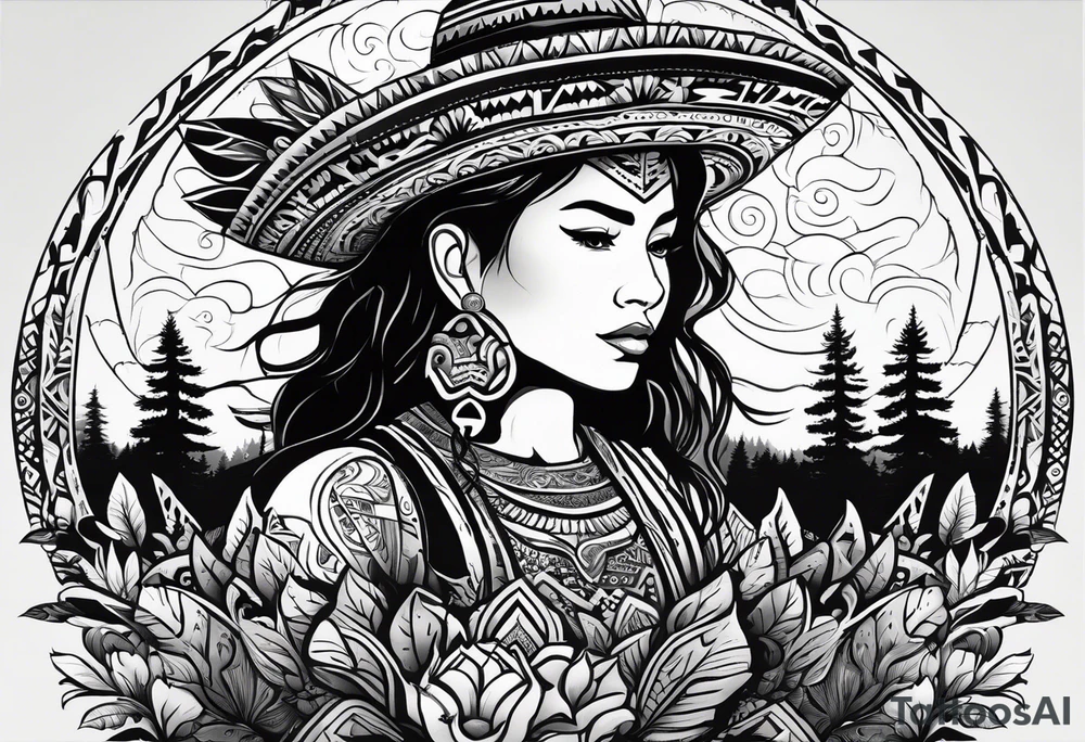 Mexican American inspired that incorporates being a father,  building generational wealth. Include elements of the Pacific Northwest Forrest on shoulder.
Add silhouette of son and daughter tattoo idea